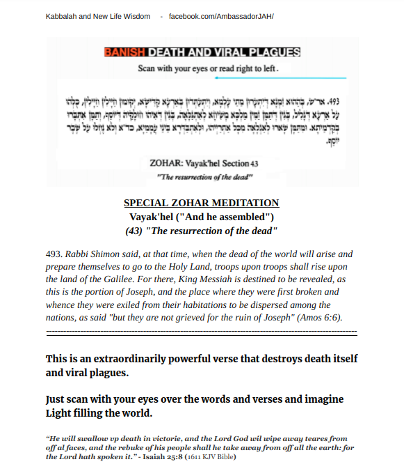 A Special Passage from the Book of Zohar to Banish Death and Viral Plagues